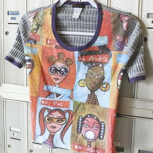 Colorful Shirt Funky 70s Top Short Sleeve Blouse